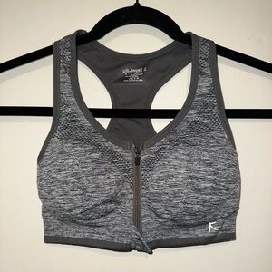 Danskin Now Heathered Gray Racer Back Zip-Up Sports Bra size small